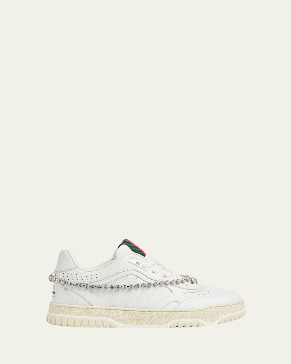 Leather Crystal Chain Low-Top Sneakers